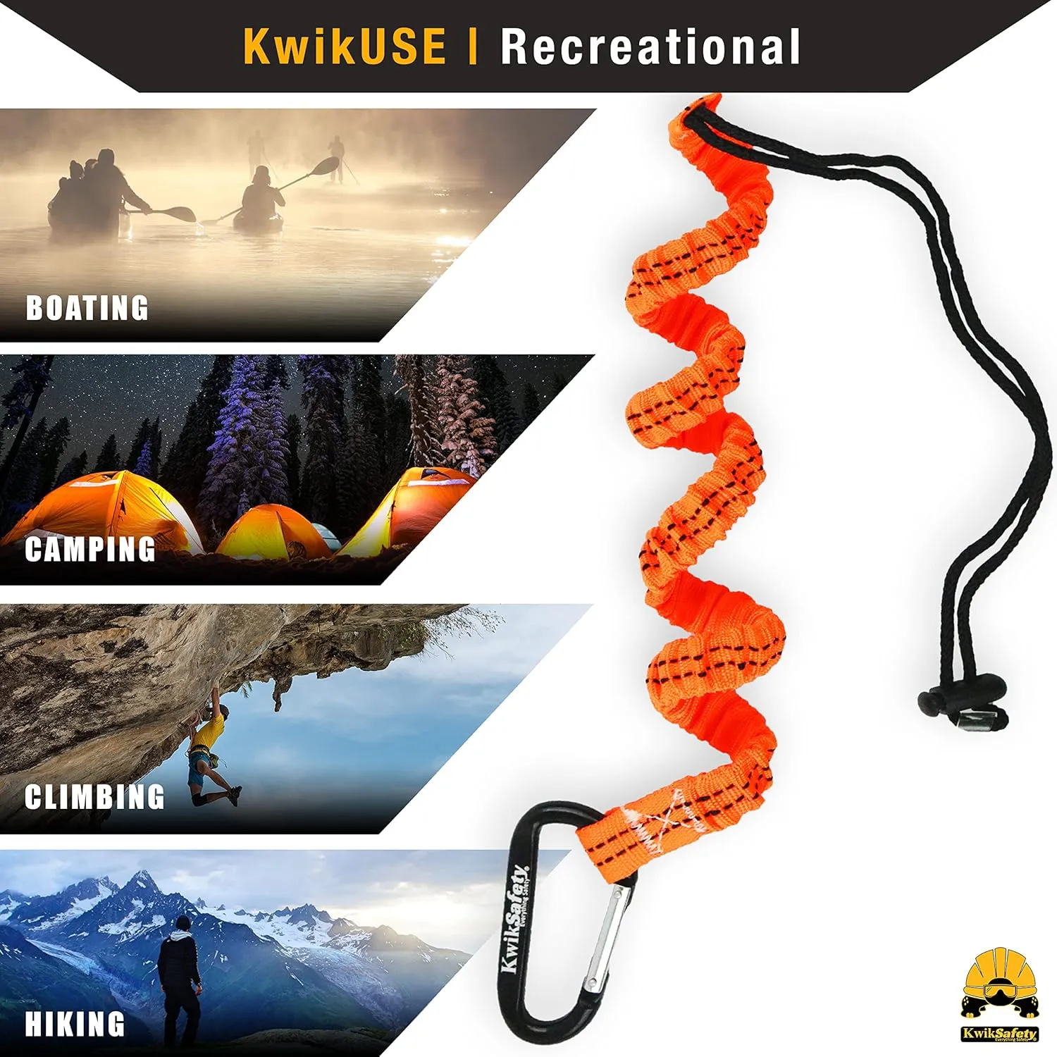 KwikSafety - Charlotte, NC - Tentacle [3 Pack] Light Duty Tool Lanyard w/Aluminum Carabiner Clip Coiled Retractable Bungee Cord, Loop & Adjustable Clasp Lock Fall Protection / 10 lb Limit