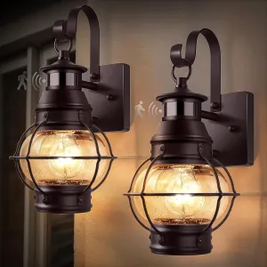 Lamomo Brown Outdoor Light,2 Packs Exterior Front Porch Lights for House,Dusk to Dawn Motion Sensor Lights, Waterproof Anti-Rust Wall Mount Lantern for Outside,Garage(NO Bulb)