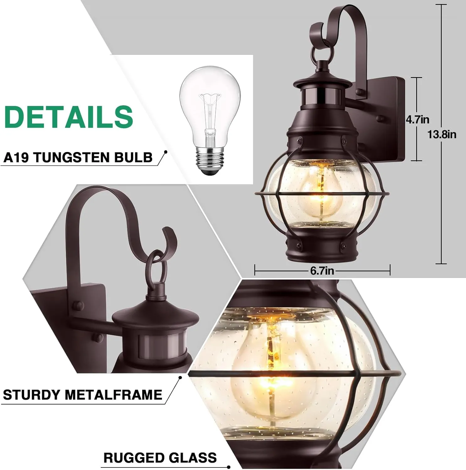 Lamomo Brown Outdoor Light,2 Packs Exterior Front Porch Lights for House,Dusk to Dawn Motion Sensor Lights, Waterproof Anti-Rust Wall Mount Lantern for Outside,Garage(NO Bulb)