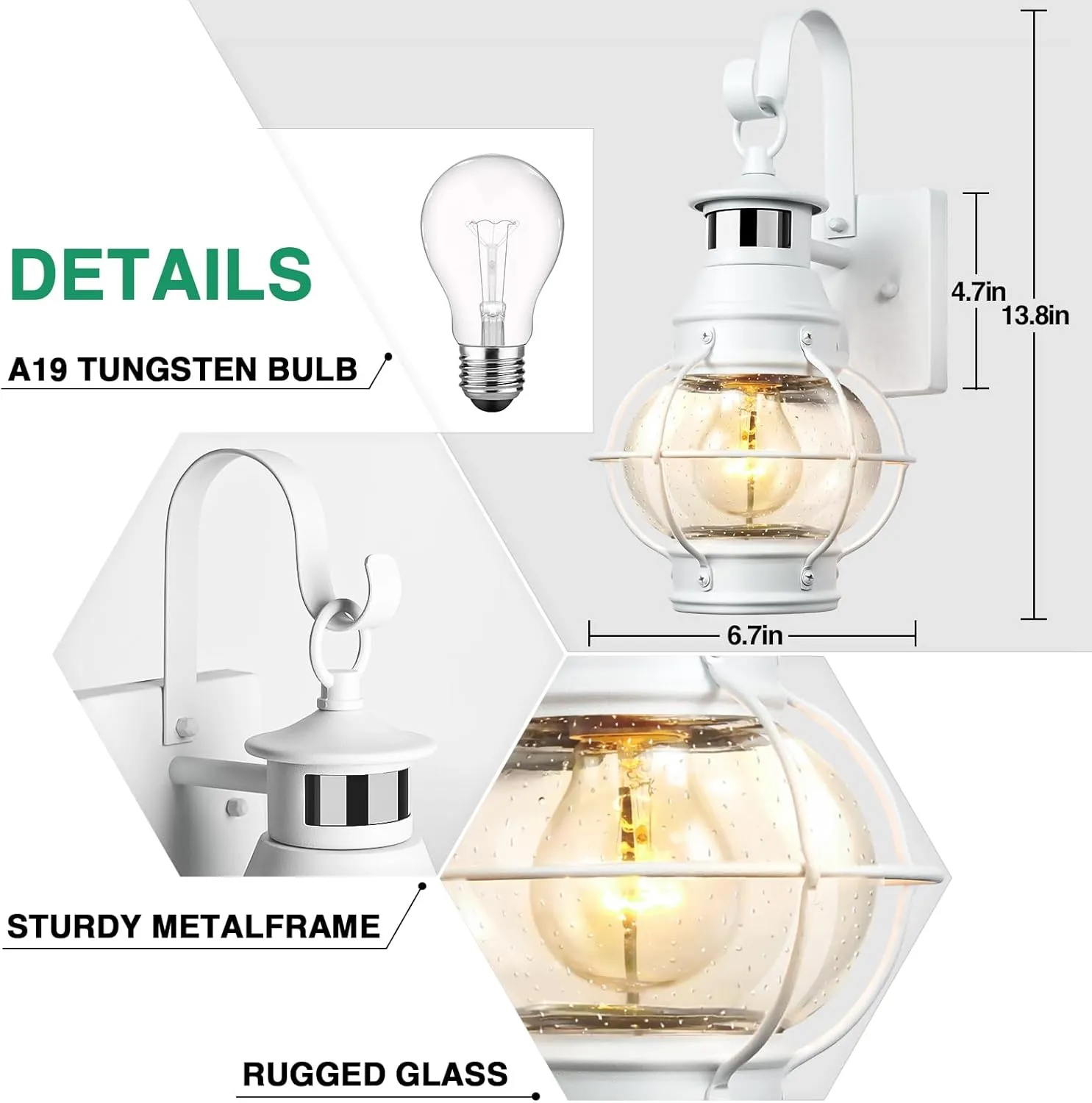 Lamomo White Outdoor Light, Exterior Front Porch Lights for House,Dusk to Dawn Motion Sensor Lights,Waterproof Anti-Rust Wall Mount Lantern for Outside,Garage(NO Bulb)