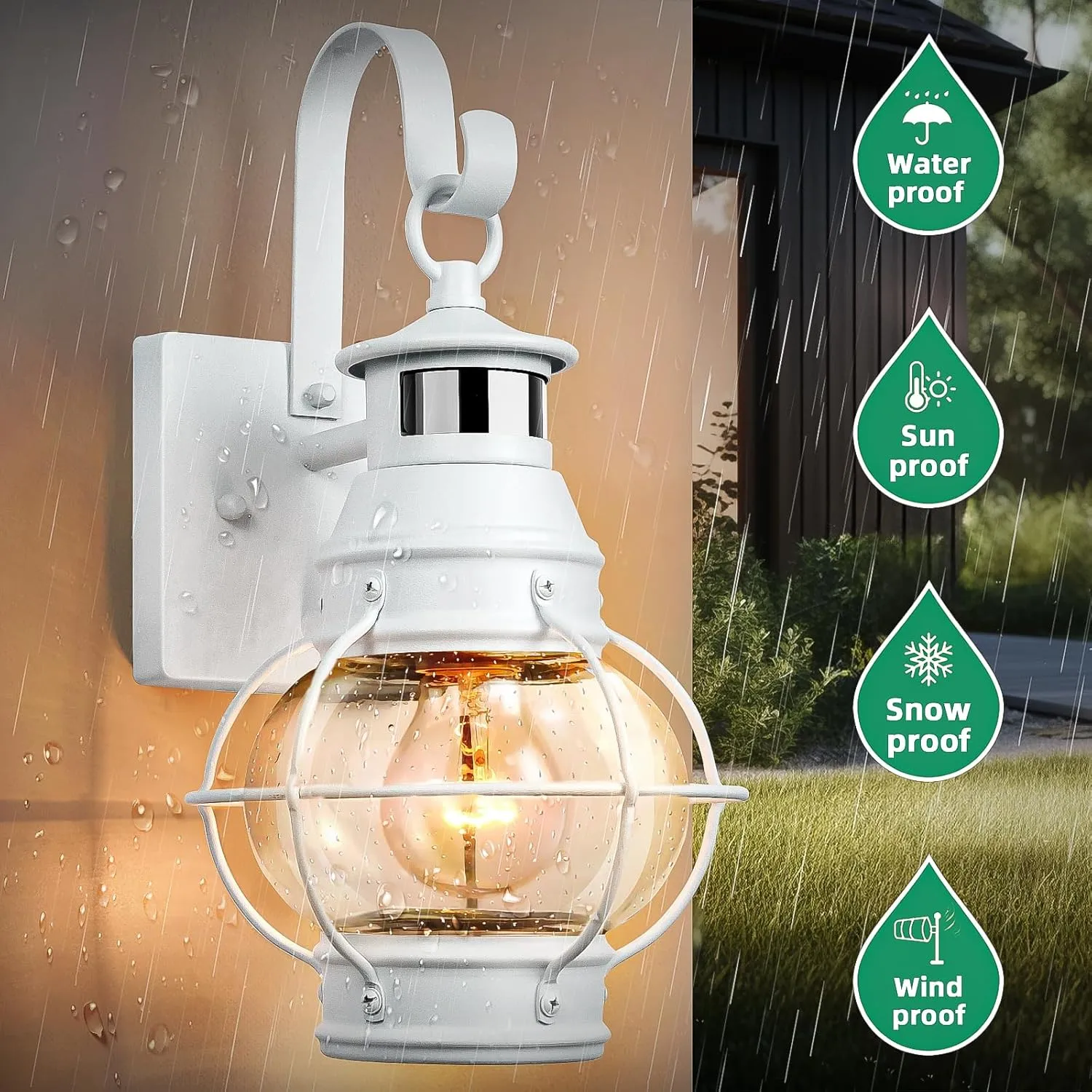 Lamomo White Outdoor Light, Exterior Front Porch Lights for House,Dusk to Dawn Motion Sensor Lights,Waterproof Anti-Rust Wall Mount Lantern for Outside,Garage(NO Bulb)
