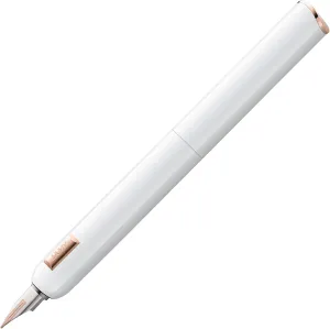 LAMY dialog cc Fountain Pen 081 in White Lacquer Finish with Twist Mechanism 14 Carat Bi-Colour Rose Gold Nib in B Includes 5 Packs of Lamy T 10 Cartridge Blue Converter Z 27 and Leather Case