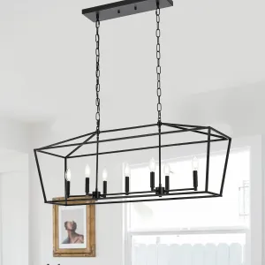 Lantern Island Light 7-Light Black Chandelier Dining Room Light Fixtures Over Table Rectangle Kitchen Island Chandeliers Modern Hanging Light Fixture