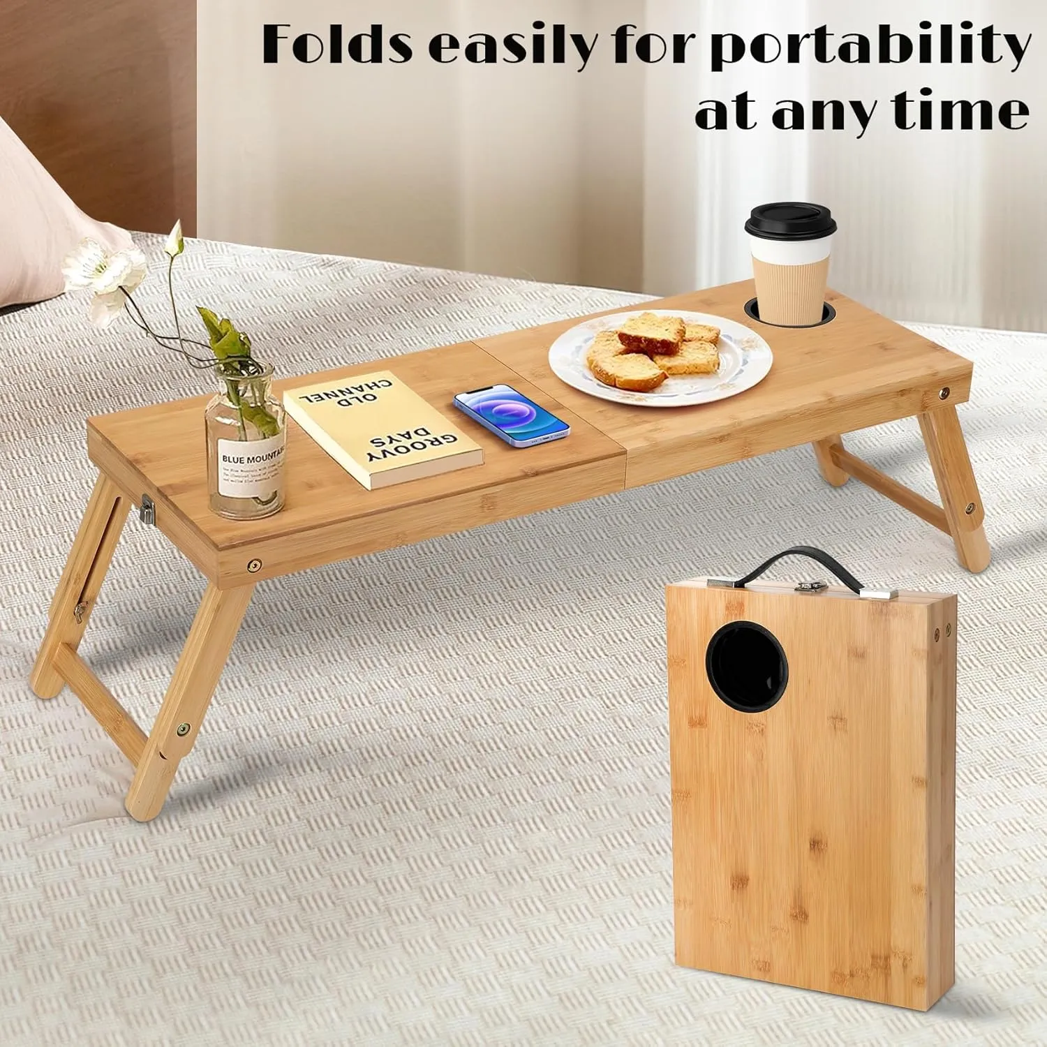 Laptop Tray Desk Bamboo Floor Desk Low Table Bed Tray Table,Foldable Adjustable Study Writing Gaming Breakfast Serving Floor Table (Yellow, Large)