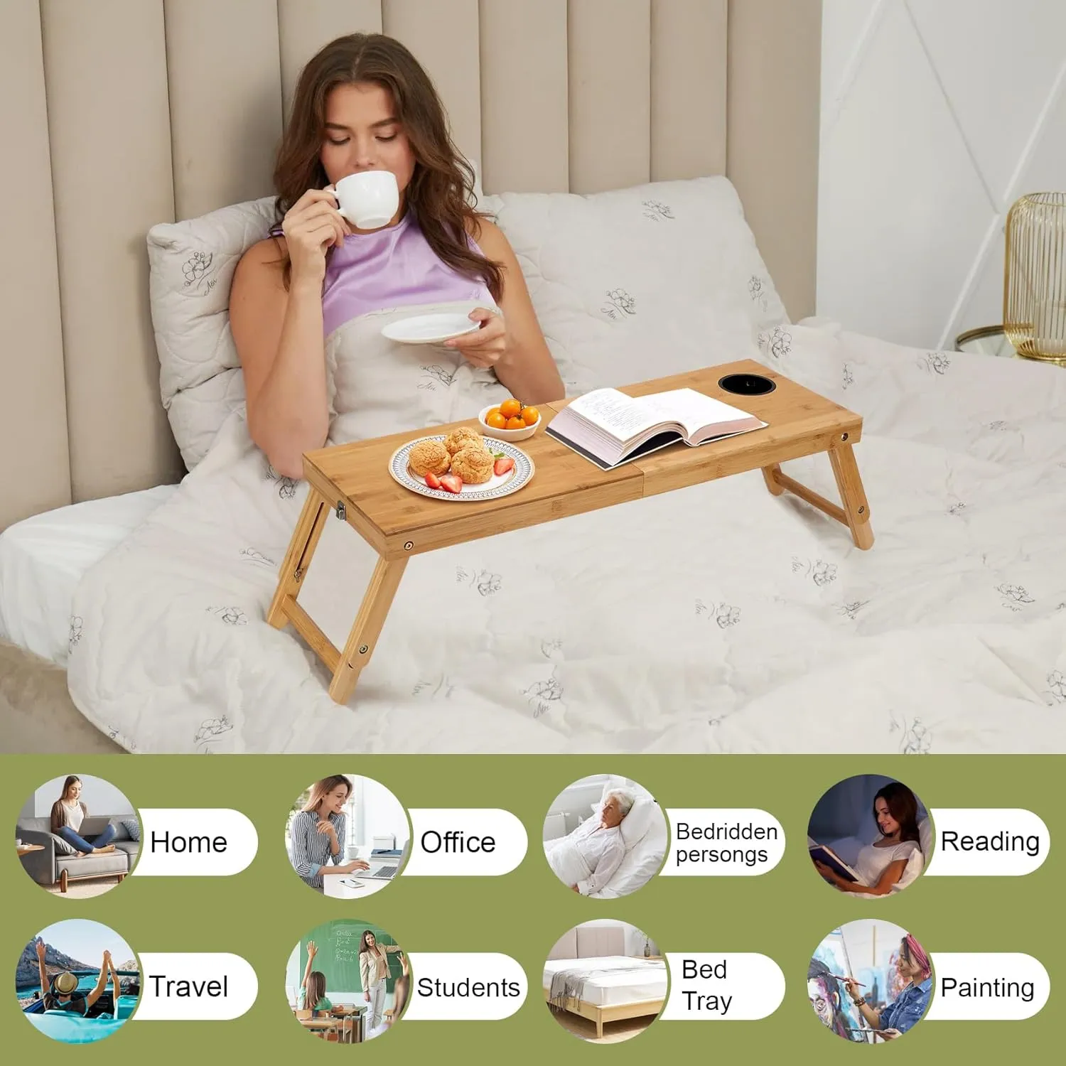 Laptop Tray Desk Bamboo Floor Desk Low Table Bed Tray Table,Foldable Adjustable Study Writing Gaming Breakfast Serving Floor Table (Yellow, Large)