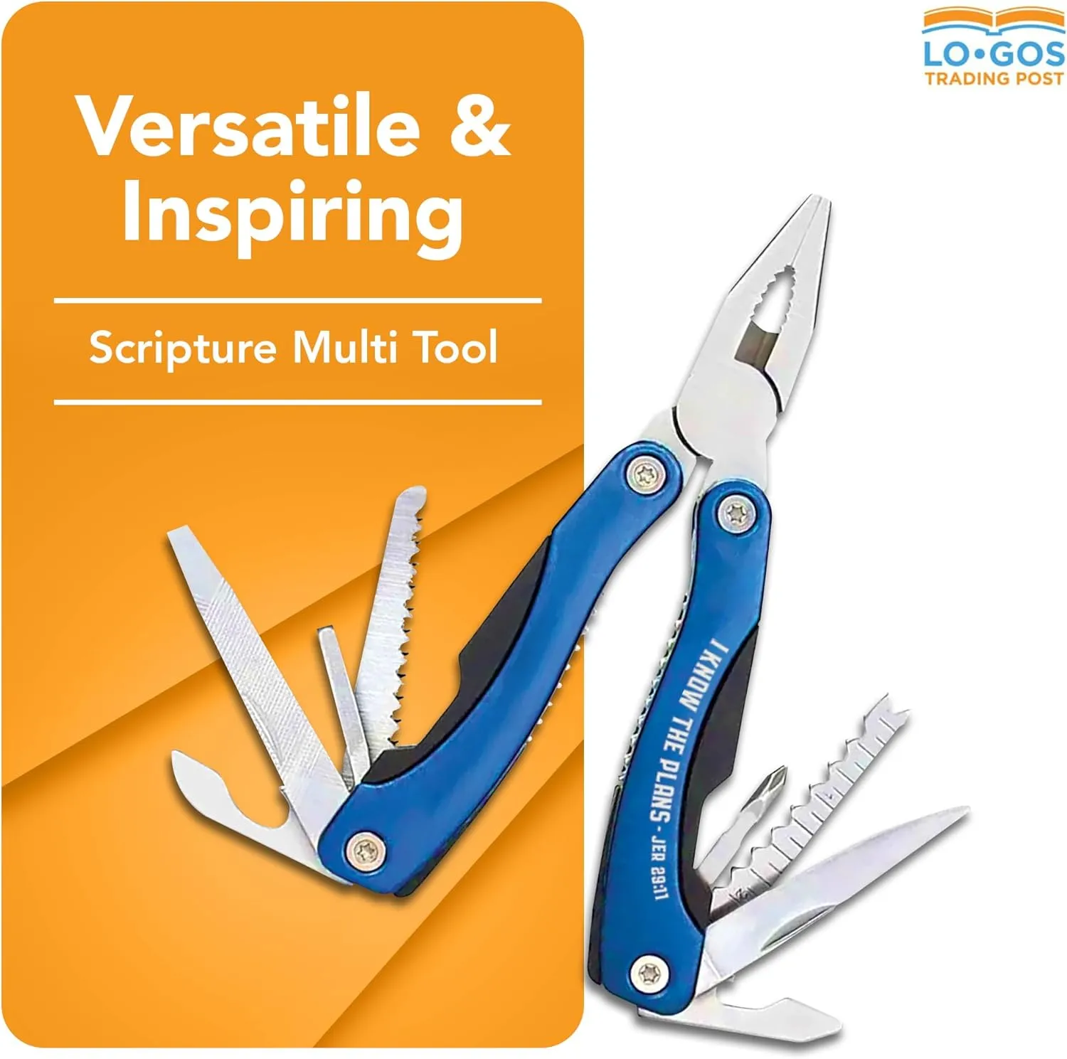 Large 14-in-1 Multi Tool Pliers in Blue Color with Nylon Case & Gift Ready Box Camping Knives & Tools Printed Jer 29:11 Scripture "I Know The Plans" - Christian Dad Gift