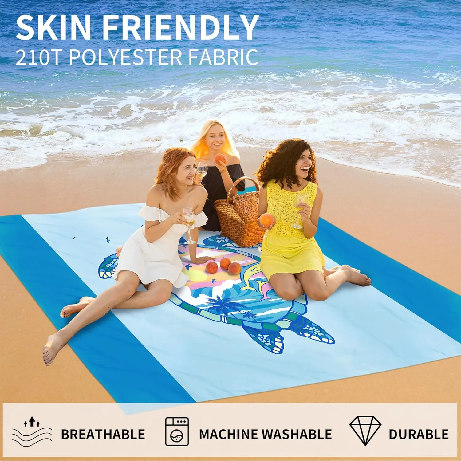 Large Beach Blanket Waterproof Sandproof 79"x 83" for 1-4 Adults,Quick Drying Beach Mat,Lightweight & Durable,Beach Essentials for Family Beach Camping Travel Picnic(2pcs)