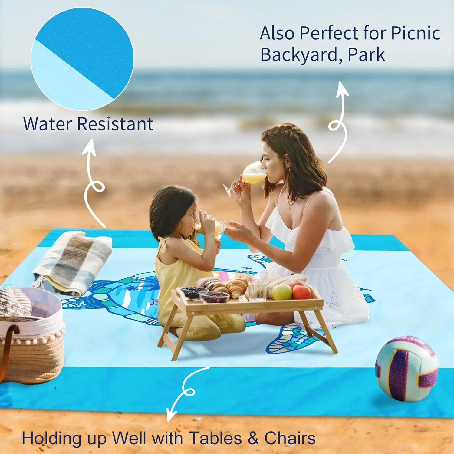 Large Beach Blanket Waterproof Sandproof 79"x 83" for 1-4 Adults,Quick Drying Beach Mat,Lightweight & Durable,Beach Essentials for Family Beach Camping Travel Picnic(2pcs)