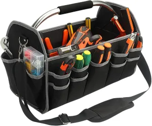 Large Capacity Electrician Tool Bag, Multifunctional Portable with Steel Handle, Base and Adjustable Shoulder Straps for Electricians, Plumbers, Woodworkers, Craftsmen