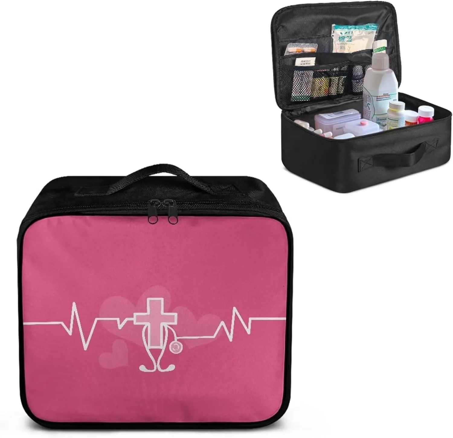 Large First Aid Bag Empty Pink Cross Emergency First Aid Kit Pouch Empty Portable Medical Bag First Aid Pouch for School Car Outdoor Camping Hiking Travel Emergency Organizer