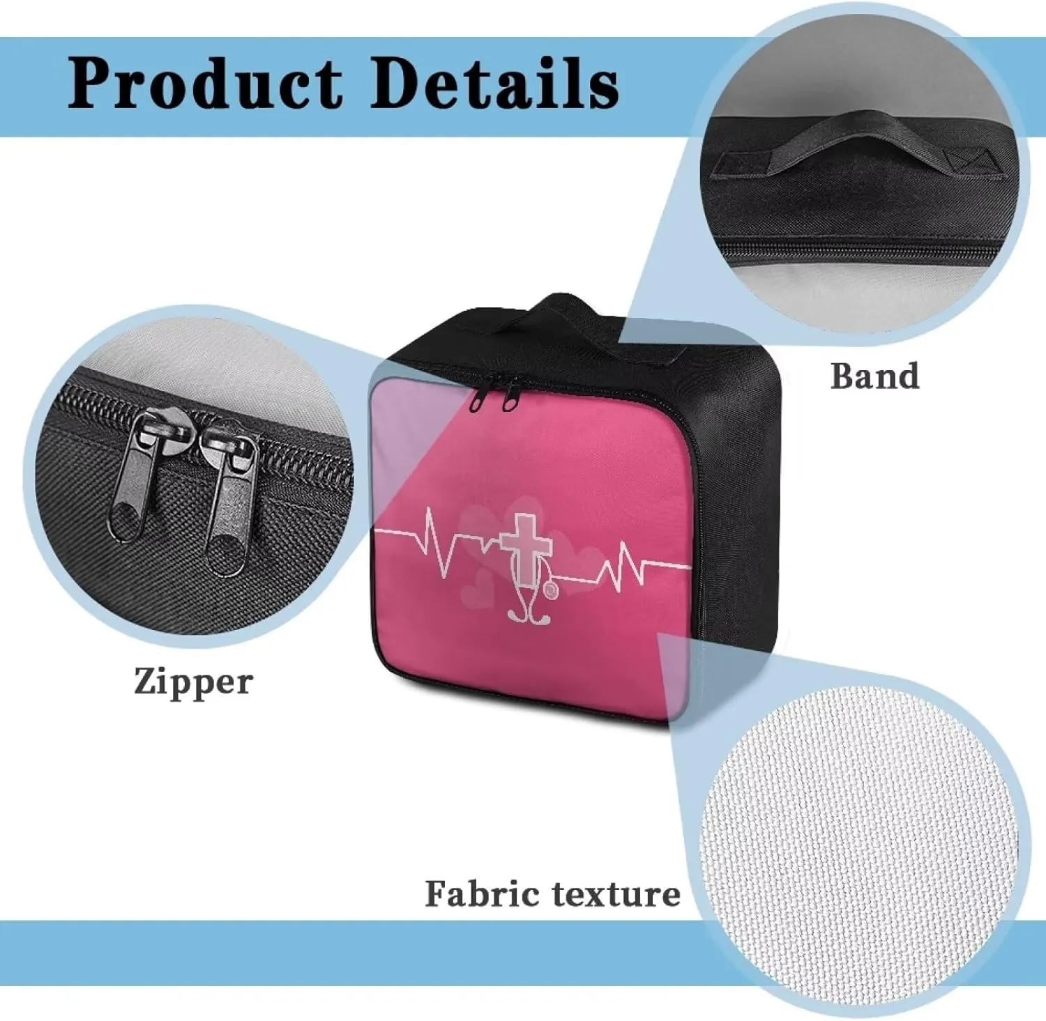 Large First Aid Bag Empty Pink Cross Emergency First Aid Kit Pouch Empty Portable Medical Bag First Aid Pouch for School Car Outdoor Camping Hiking Travel Emergency Organizer