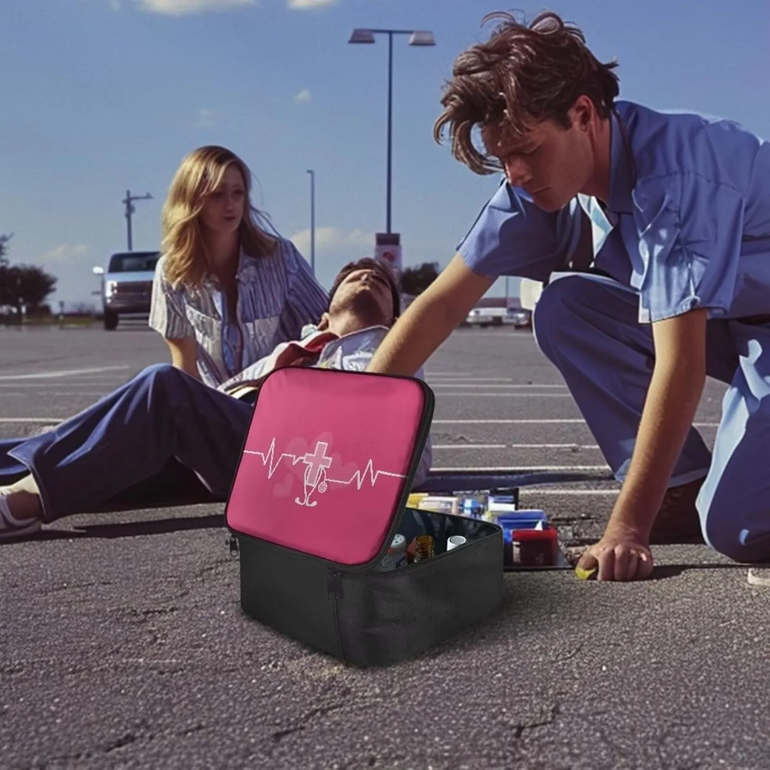 Large First Aid Bag Empty Pink Cross Emergency First Aid Kit Pouch Empty Portable Medical Bag First Aid Pouch for School Car Outdoor Camping Hiking Travel Emergency Organizer