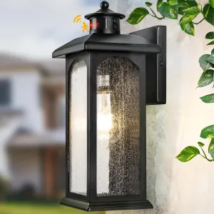 Large Motion Sensor Outdoor Light Fixture-3 Mode Motion Detection Porch Light with E26 Sockets, 16 Inch Black Outdoor Wall Light Mounted, Waterproof Dusk to Dawn Exterior Light Fixture for Garage
