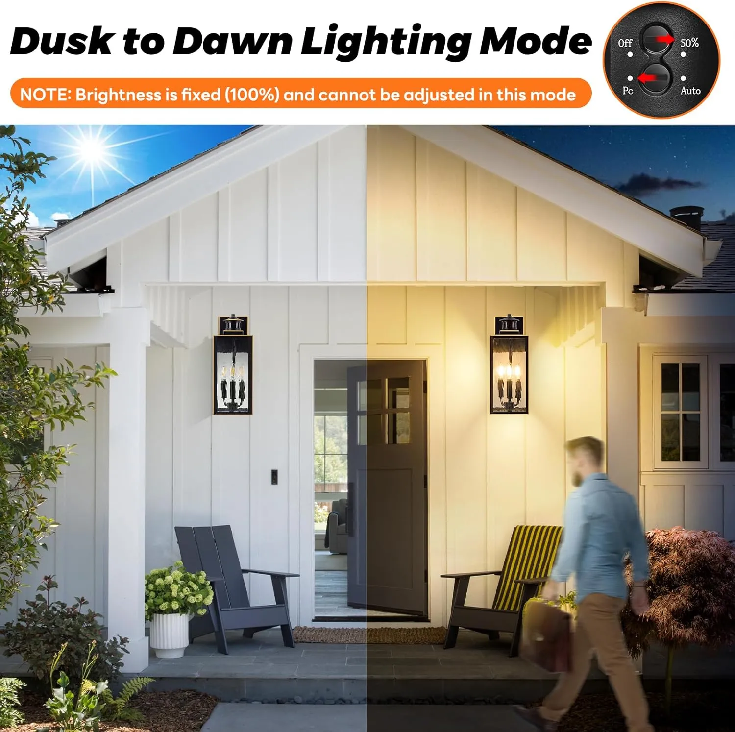 Large Motion Sensor Outdoor Wall Light, Waterproof Exterior Wall Sconce Light Fixture with Water-Rippled Glass, Bronze Modern Outside Wall Lantern for House, Porch, Patio, Garage, Bulbs Not Included