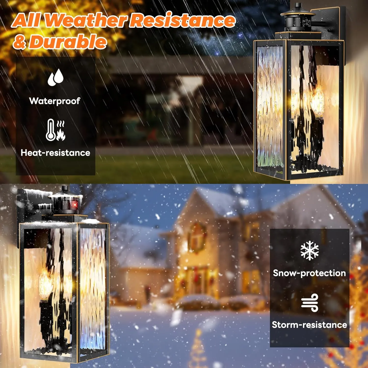 Large Motion Sensor Outdoor Wall Light, Waterproof Exterior Wall Sconce Light Fixture with Water-Rippled Glass, Bronze Modern Outside Wall Lantern for House, Porch, Patio, Garage, Bulbs Not Included