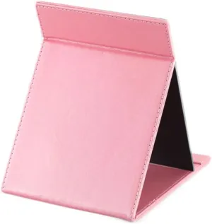 Large Pink PU Leather Makeup Mirror Portable Desktop Vanity Mirror with Stand for Travel Home Office Elegant Beauty Tool