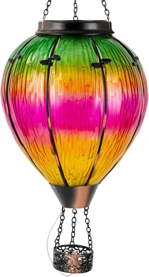 Large Solar Hot Air Balloon Lantern with Flame, Colorful Glass Hanging Balloon Lanterns Outdoor Waterproof Garden Decor for Yard Patio, Birthday Mother's Day Gifts for Women Mom