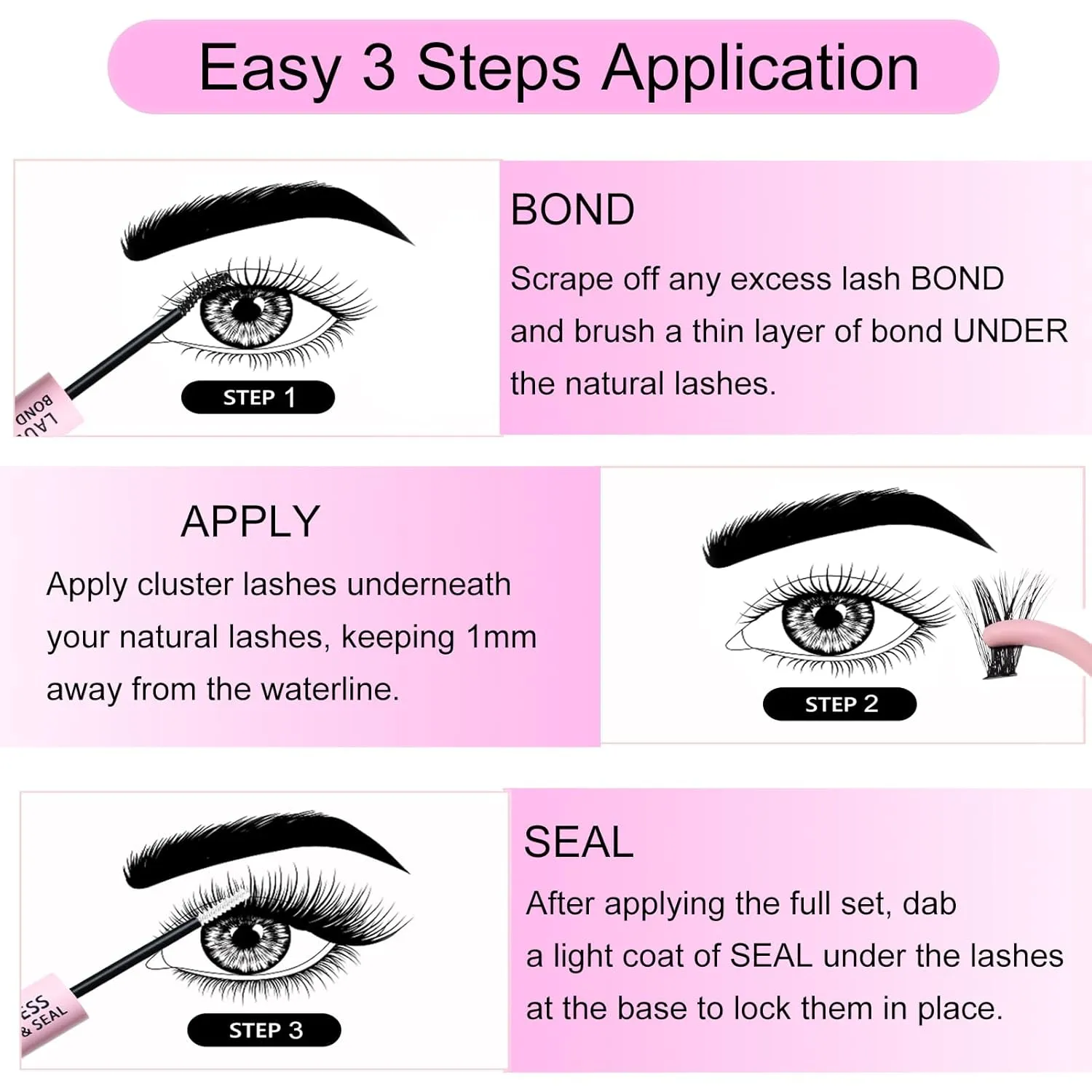 Lash Extension Kit LAUBESS Lash Clusters Kit Cluster Eyelash Extensions Kit Eyelash Clusters Lash Bond and Seal Waterproof Tweezers Brush Lash Glue Remover (Kit 40D-D-Mix9-16)