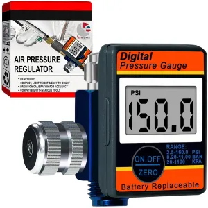 LE LEMATEC Digital Air Pressure Regulator with LED Display Gauge, ¼ NPT Valve for Air Compressor, Tire Inflation, HVLP Spray Paint Gun, & Professional Air Tools, Compact & Heavy-Duty. DAR01B