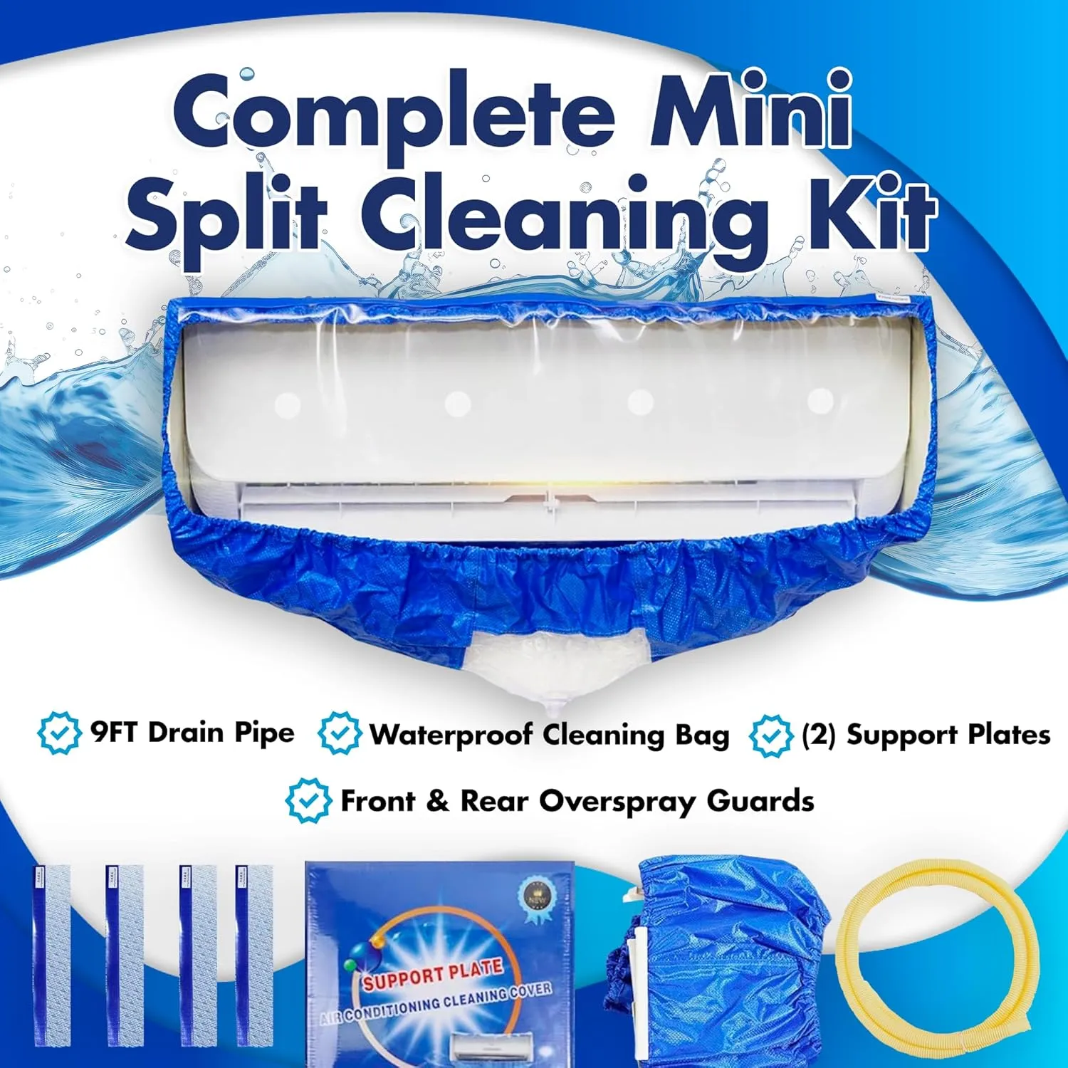 Leak Saver HVAC Guys Mini Split Cleaning Bag Kit | Air Conditioner Cleaning Cover for Mini Split Air Conditioners | AC Cleaning Bag Fits Systems 39in - 51in Long, Dark Blue