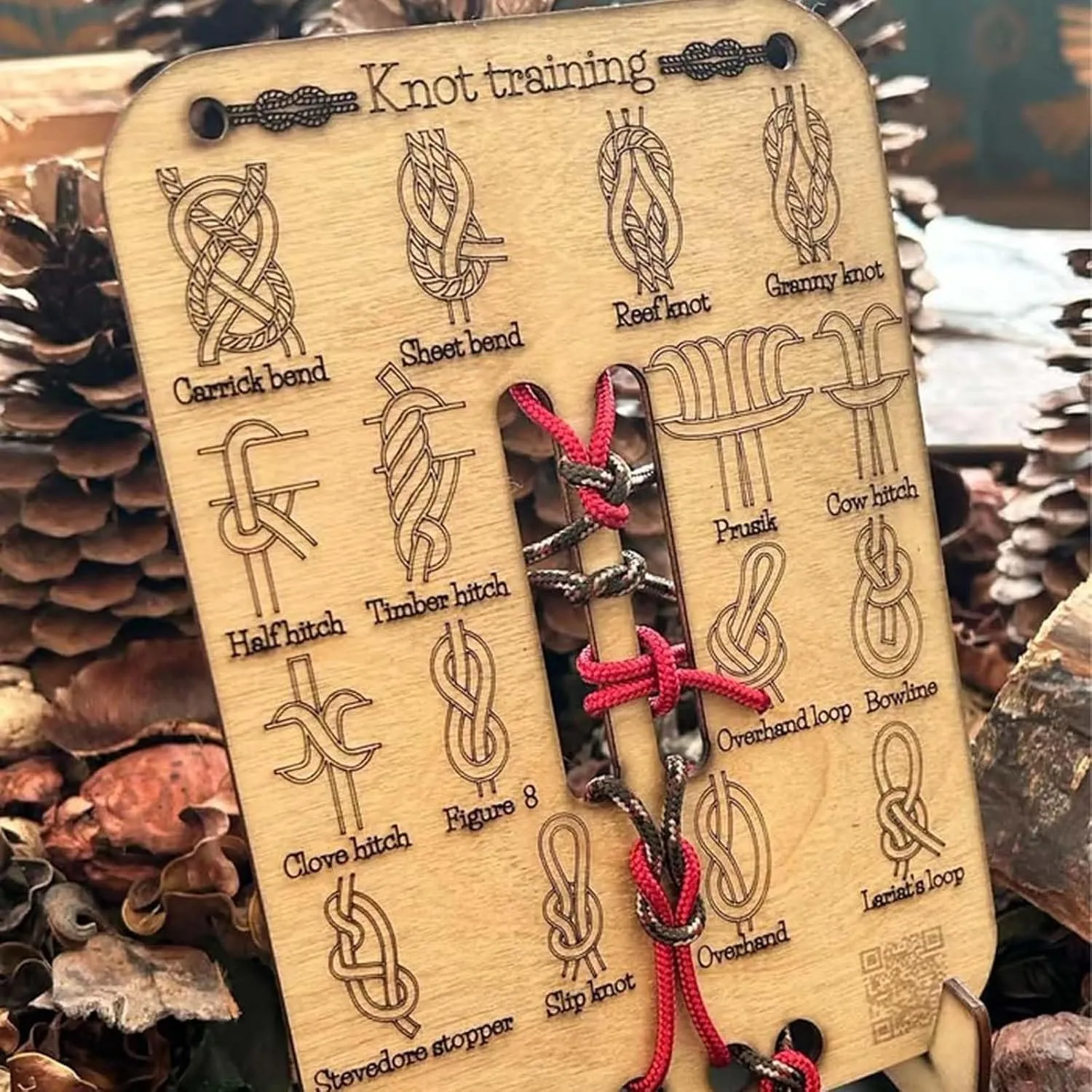 Learn Knot Training Board Kit,16 Popular Knots Practice Board with Guide,Hands-On Paracord Knot Tying Training Tool for Survival, Camping & Outdoor Skills (3, mid)