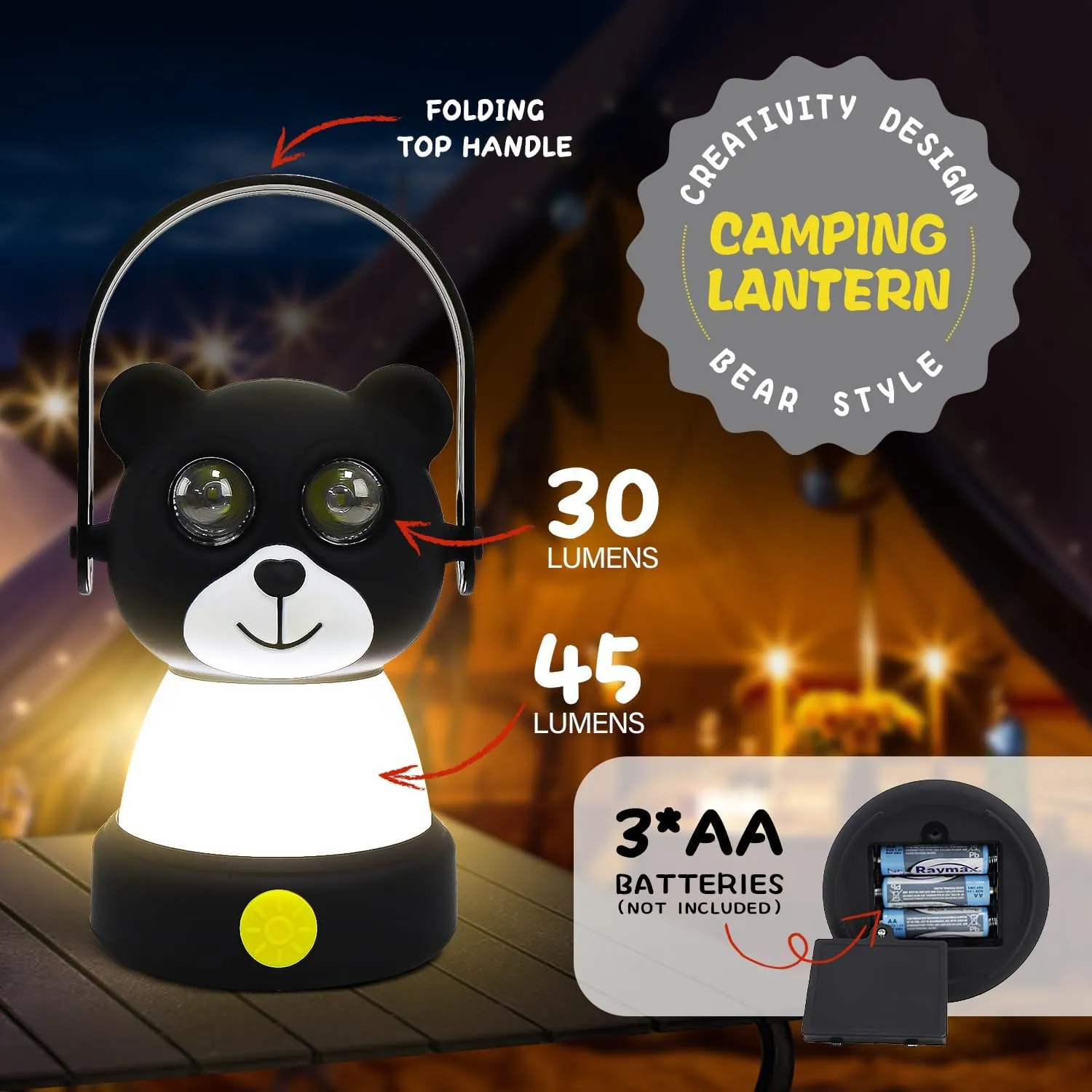 LED Bear Camping Lantern & Headlamp Kit, Battery Powered Night Light for Kids 6-12, Outdoor Equipment for Kids Ages 8-12, Toys Girls Boy Birthday Christmas Gift Ages 6 7 8 9 10 11 12 