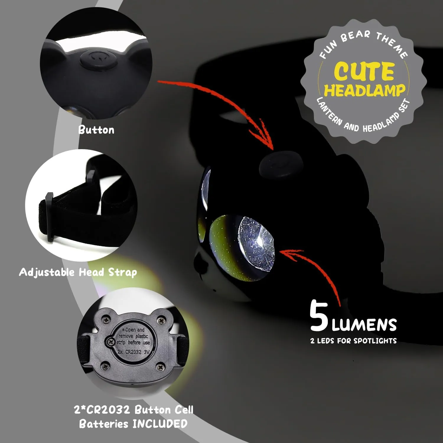 LED Bear Camping Lantern & Headlamp Kit, Battery Powered Night Light for Kids 6-12, Outdoor Equipment for Kids Ages 8-12, Toys Girls Boy Birthday Christmas Gift Ages 6 7 8 9 10 11 12 