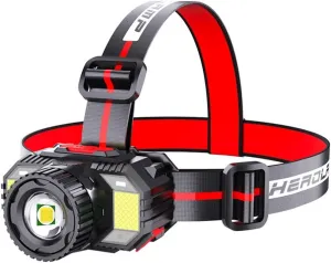 LED Bright Headlight Head-Mounted USB Rechargeable Zoom Induction Headlight Outdoor Adventure Camping Torch(Yellow Light)