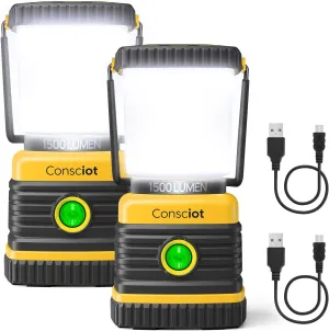 LED Camping Lantern, Consciot C02 USB-C Rechargeable Camping Lights, 1500LM, 5 Light Modes, 8800mAh Power Bank, Up to 100H Run Time, IPX4 Waterproof, Dimmable Tent Lights for Emergency, Power Outages
