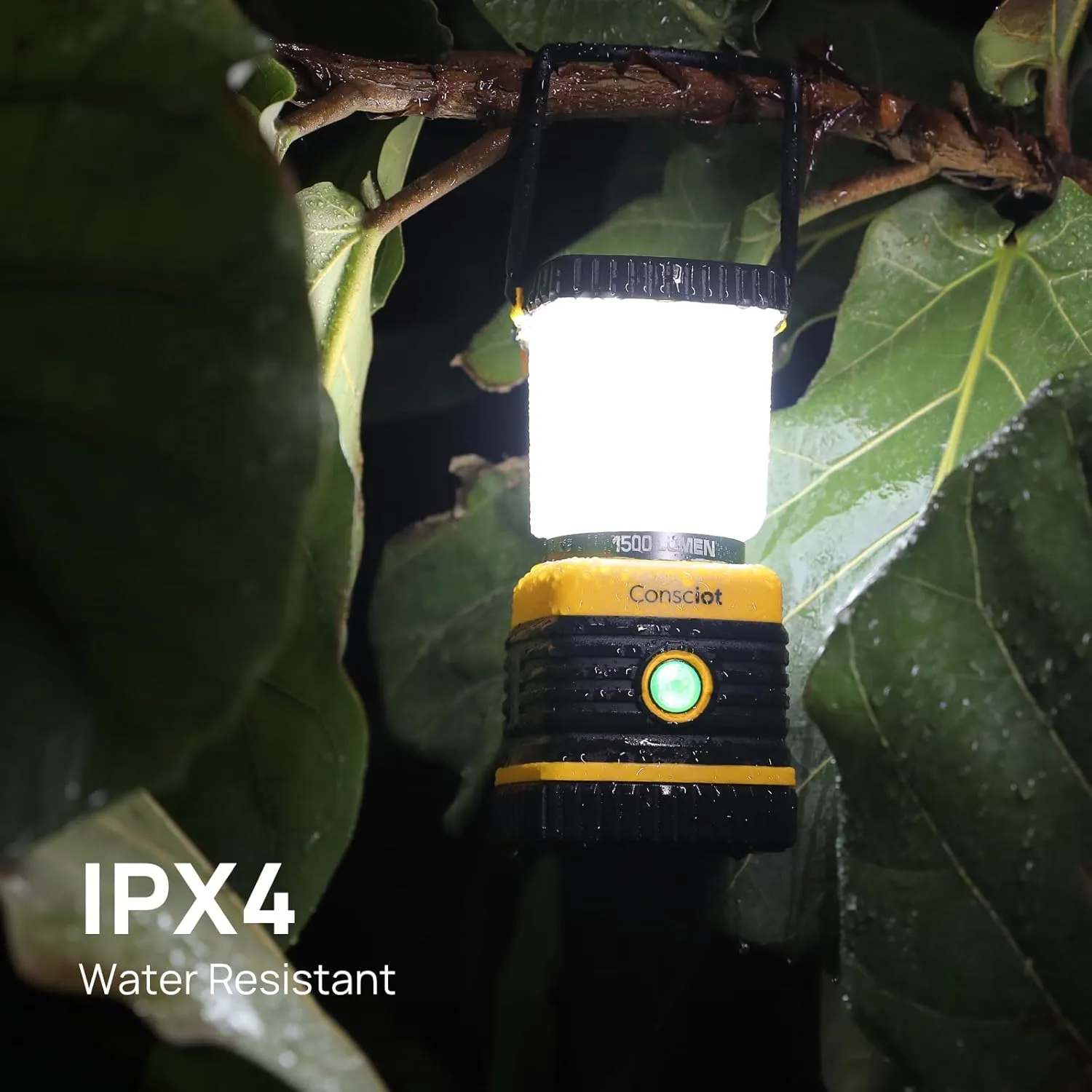 LED Camping Lantern, Consciot C02 USB-C Rechargeable Camping Lights, 1500LM, 5 Light Modes, 8800mAh Power Bank, Up to 100H Run Time, IPX4 Waterproof, Dimmable Tent Lights for Emergency, Power Outages