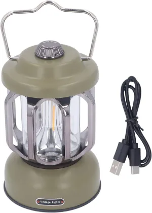 LED Camping Lantern, Rechargeable Camping Railroad Lantern, 3 Light Modes, Waterproof, Dimmable, for Tent, Garden, Outdoor Use(Green)