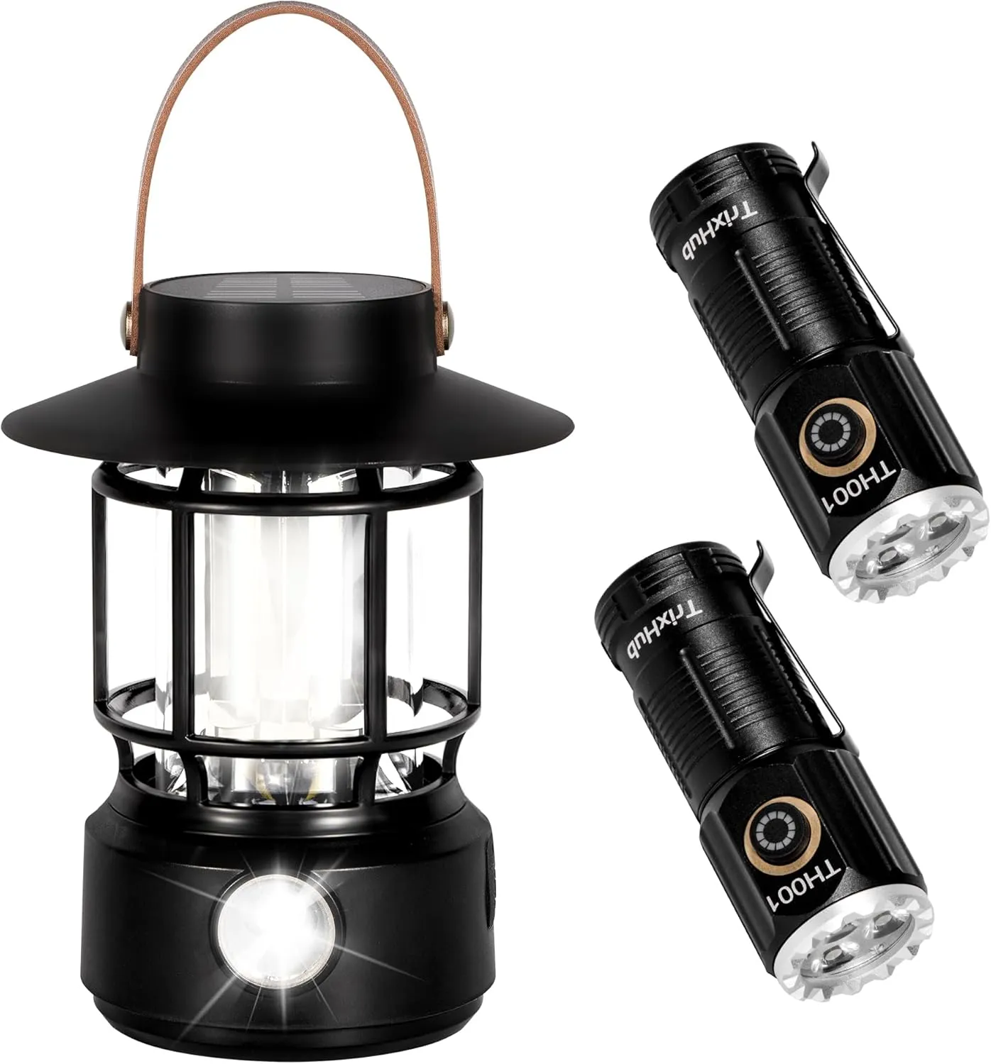 LED Camping Lantern, Solar Rechargeable Lantern Camping Lights with Side Lights and High Lumens Super Bright USB-C Charge LED Compact Powerful Rechargeable Flashlight