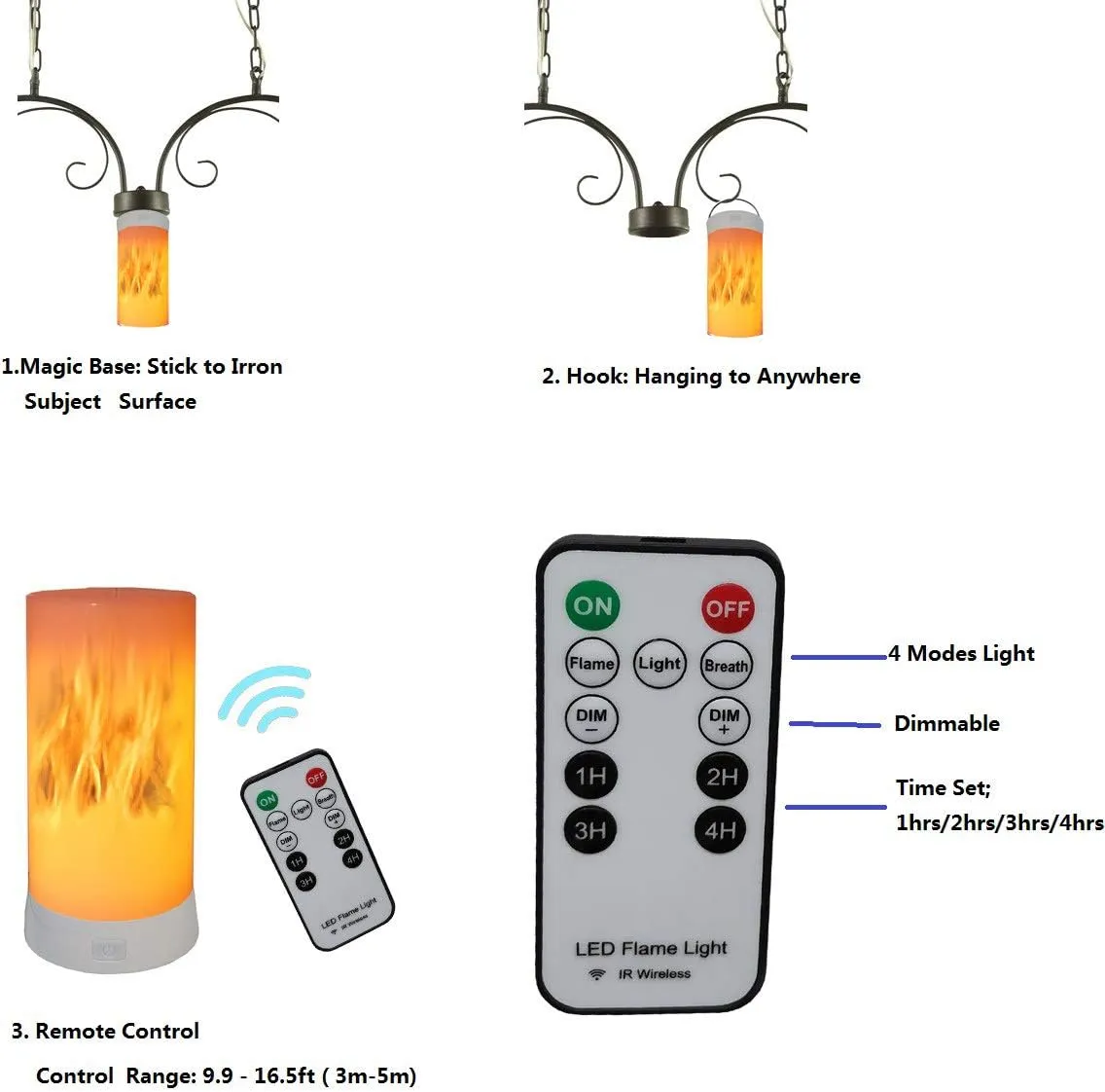 Led Flame Effect Lantern Light Usb Rechargeable Flameless Candle 4 Modes Remoted Flickering Flame Effect Mood Light Flameless For Holdiday Halloween Christmas Party Bar Decor Birthday Gift (1 Pack)