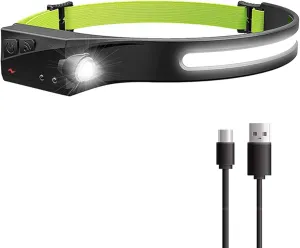 LED Head Torch, USB Headlamp 350 Lumens COB LED Headlight 97g Motion Sensor Headtorch with IPX4 Waterproof for Kids Adults Running, Camping, Hiking, Fishing, Hunting, Climbing