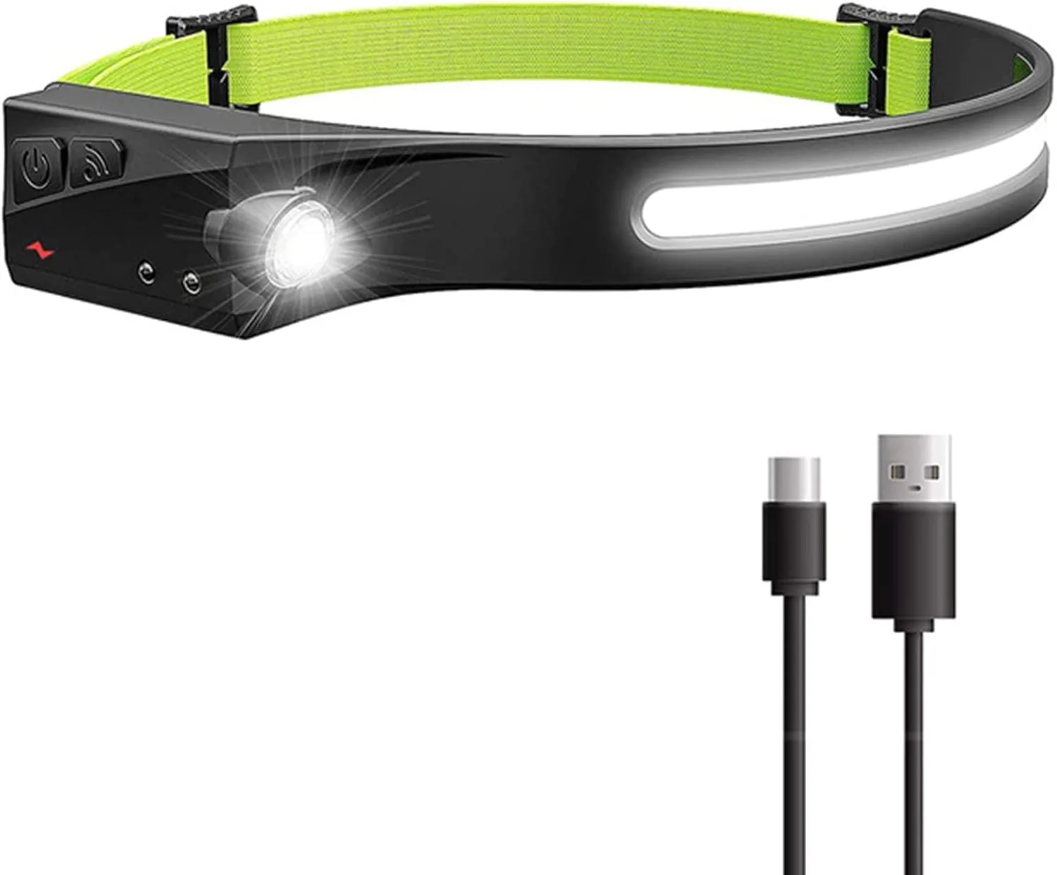 LED Head Torch, USB Headlamp 350 Lumens COB LED Headlight 97g Motion Sensor Headtorch with IPX4 Waterproof for Kids Adults Running, Camping, Hiking, Fishing, Hunting, Climbing