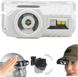 LED Magnetic Headlamp with Motion Sensor,Head-Mounted Induction Super Bright Flashlight,Multifunctional Waterproof Headlight,Rechargeable Mini Cap Clip Lamp,9 Light Modes (White)