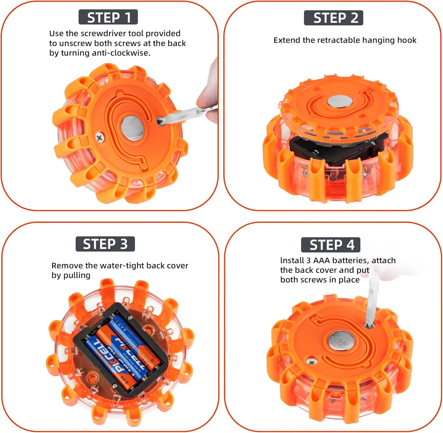 LED Road Flares roadside emergency car kit emergency road flares Kit with Magnetic Base for Vehicles & Boat | 9 Flash Modes(with Batteries) (6pack)