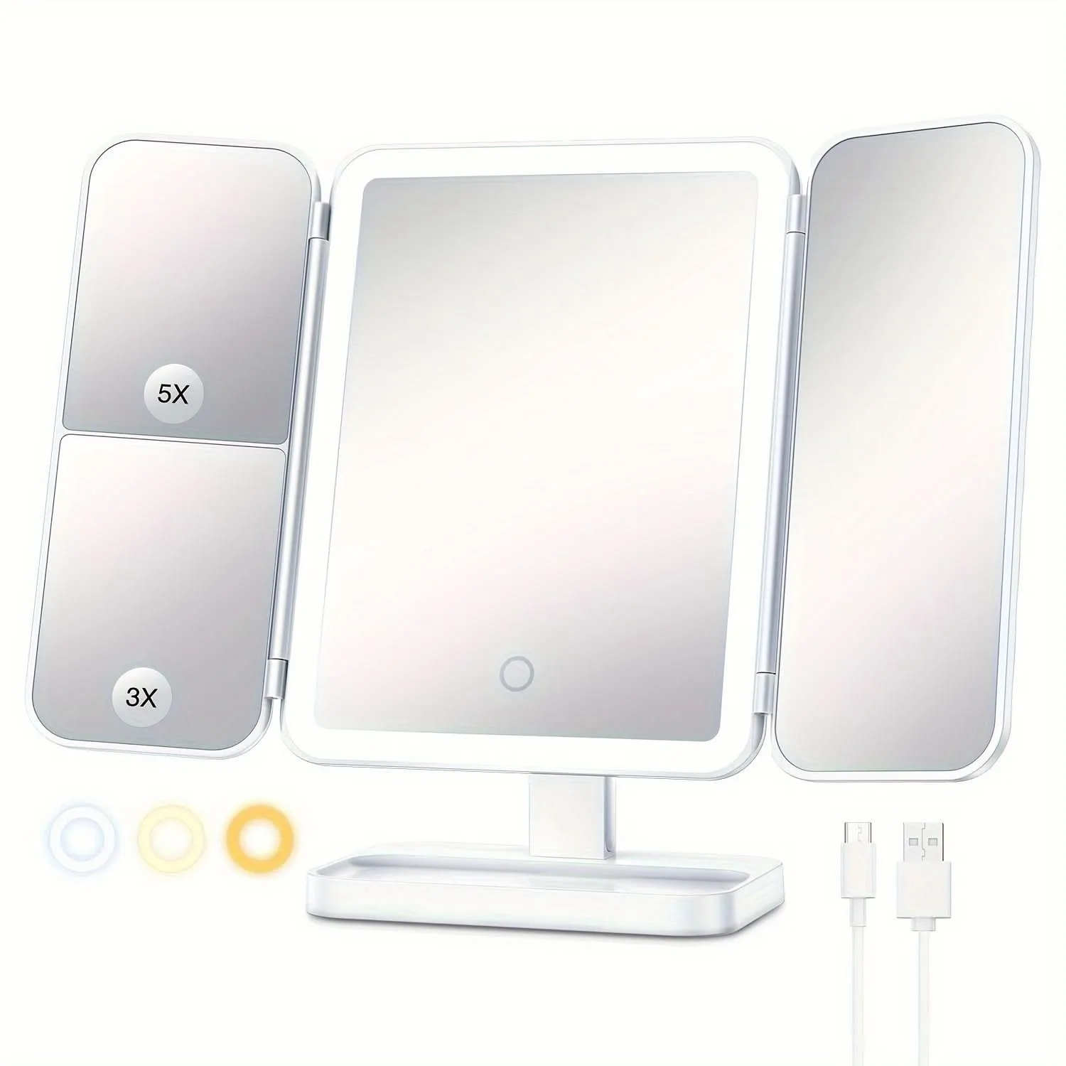 LED Tri-Fold Makeup Mirror with Magnification