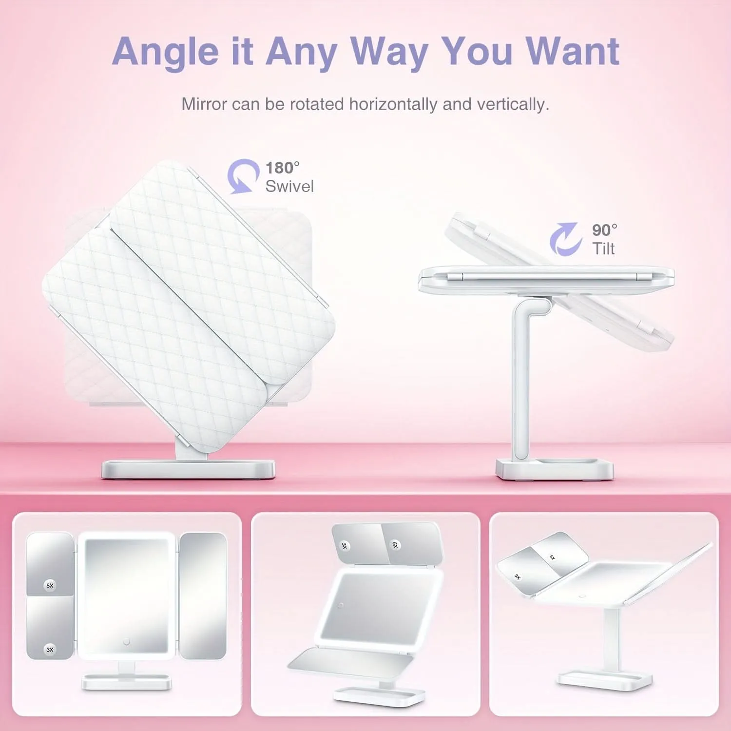 LED Tri-Fold Makeup Mirror with Magnification
