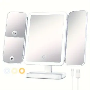 LED Tri-Fold Makeup Mirror with Magnification
