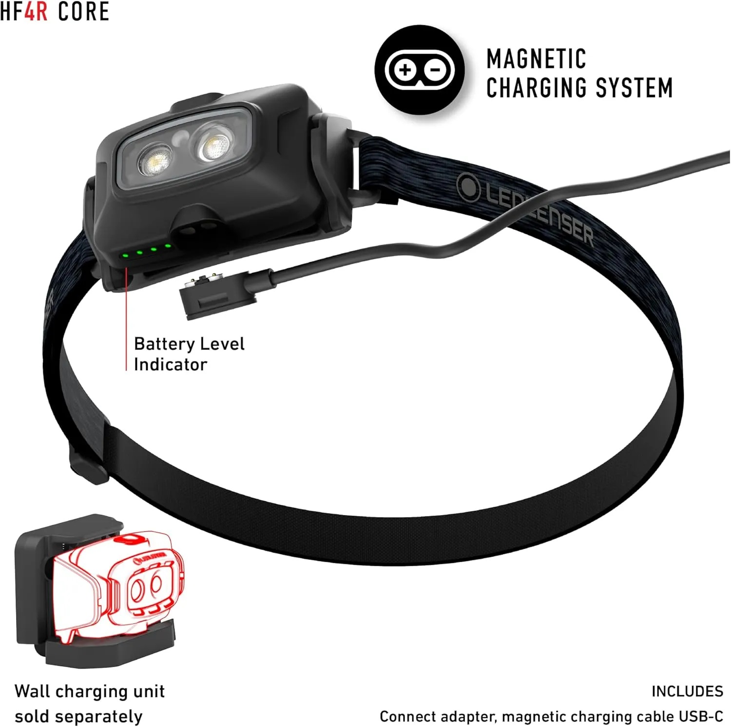 Ledlenser HF4R Core Hands Free, Rechargeable Headlamp, Water Resistant, 500 Lumens, Black