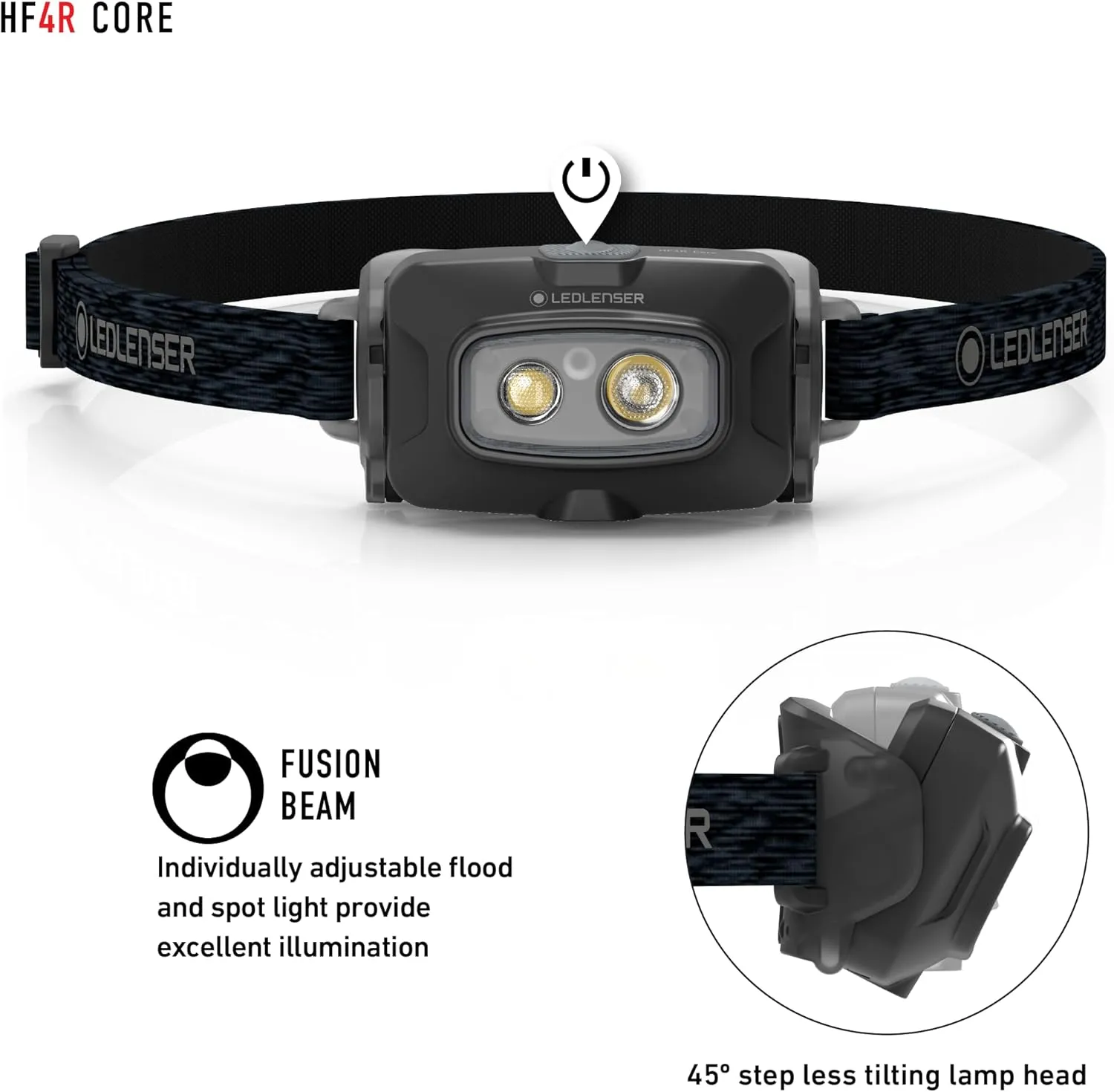 Ledlenser HF4R Core Hands Free, Rechargeable Headlamp, Water Resistant, 500 Lumens, Black