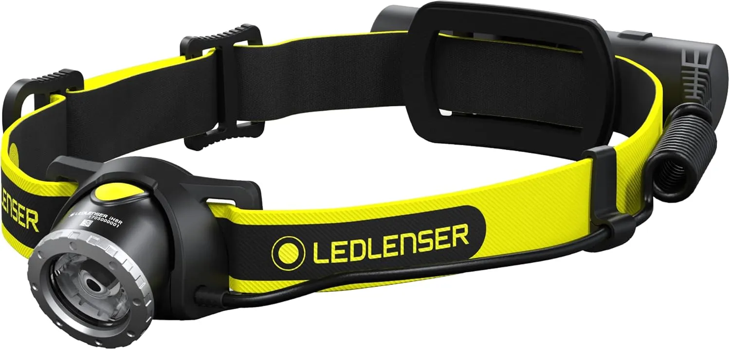 Ledlenser, iH8R Rechargeable Headlamp with Rear Light, High Power LED, 600 Lumens, Hands-Free for Outdoor, Work, and Camping, Hardhat Mount Included