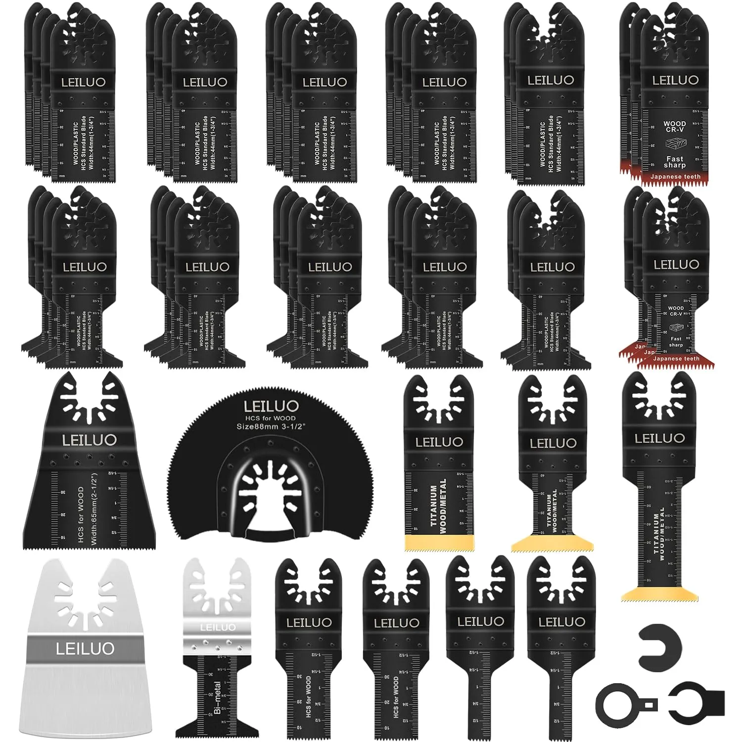 LEILUO 55-Piece Oscillating Multitool Blades Kit for Wood Nails Drywall Cutting Universal Multi Tool Accessories with Storage Bag Compatible with DeWalt Makita Dremel and More