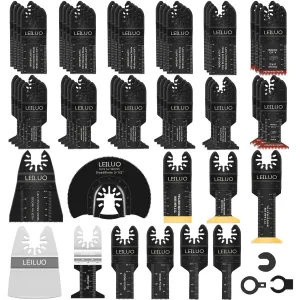 LEILUO 55-Piece Oscillating Multitool Blades Kit for Wood Nails Drywall Cutting Universal Multi Tool Accessories with Storage Bag Compatible with DeWalt Makita Dremel and More
