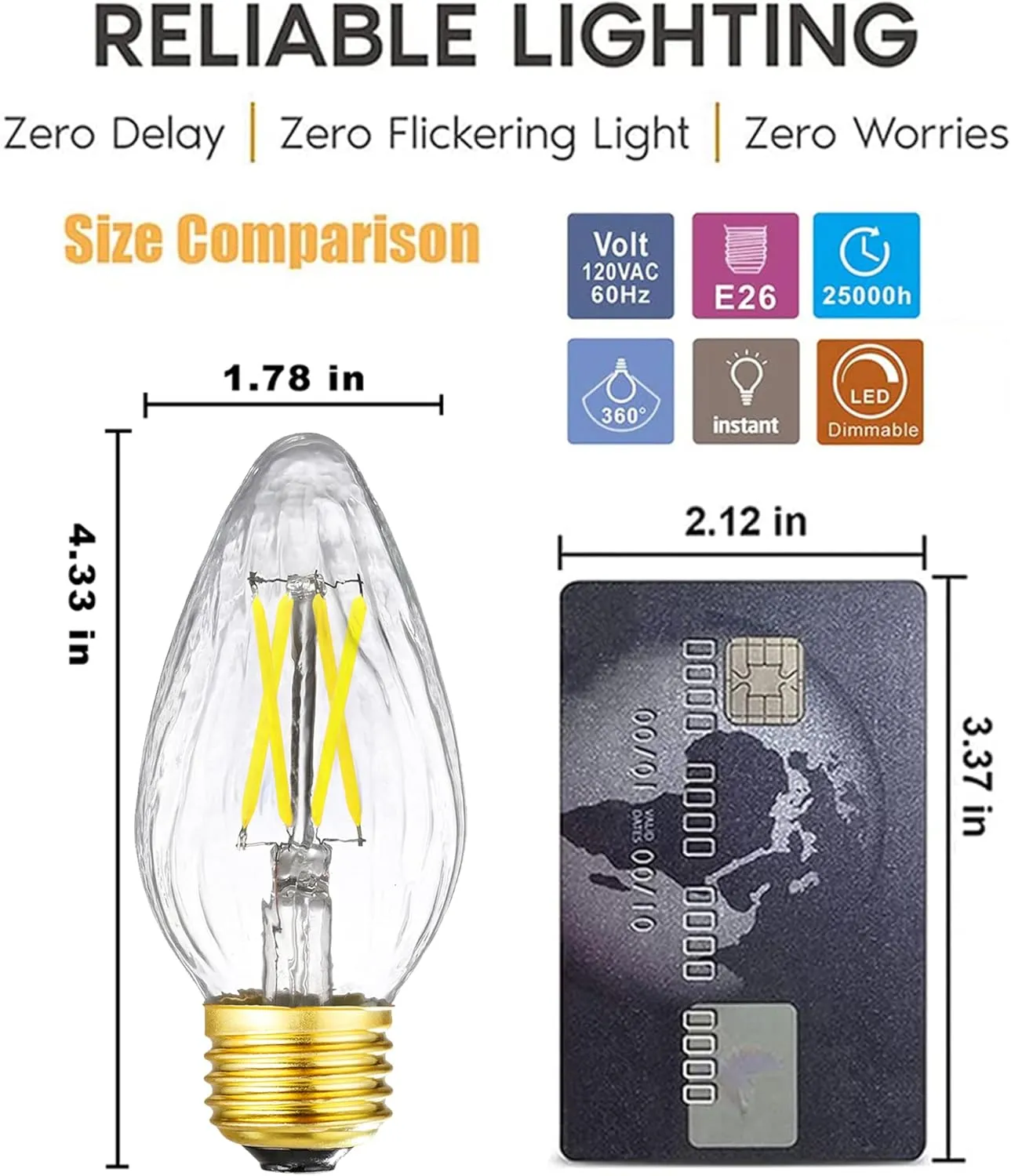 LEOOLS E26 Edison Bulb 6W Equivalent E26 LED Bulb 60 Watt Dimmable 4000K E26 Light Bulb AC120V Neutral White 600lm Flame Wrinkle Glass LED Bulb for Pendant,Porch,Ceiling Fan and Lantern Lamp,Pack of 6