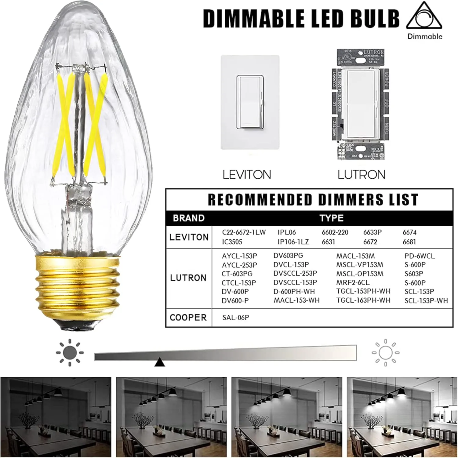 LEOOLS E26 Edison Bulb 6W Equivalent E26 LED Bulb 60 Watt Dimmable 4000K E26 Light Bulb AC120V Neutral White 600lm Flame Wrinkle Glass LED Bulb for Pendant,Porch,Ceiling Fan and Lantern Lamp,Pack of 6