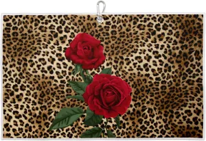 Leopard Roses Golf Towel with Heavy Duty Carabiner Ultra Absorbent Quick Dry Perfect for Cleaning Clubs Balls Gear Essential Golf Accessory for Men Women Kids