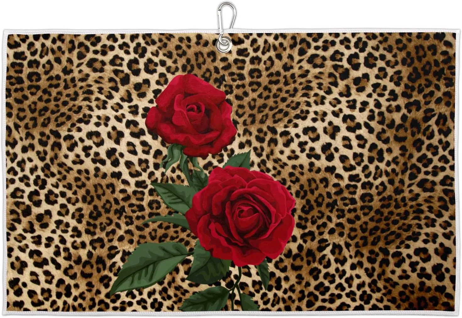 Leopard Roses Golf Towel with Heavy Duty Carabiner Ultra Absorbent Quick Dry Perfect for Cleaning Clubs Balls Gear Essential Golf Accessory for Men Women Kids