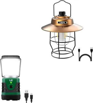 Lepro Bundle - 2 Items: Lepro Vintage Rechargeable LED Camping Lantern & LE LED Camping Lantern Rechargeable, 1000LM, 4 Light Modes